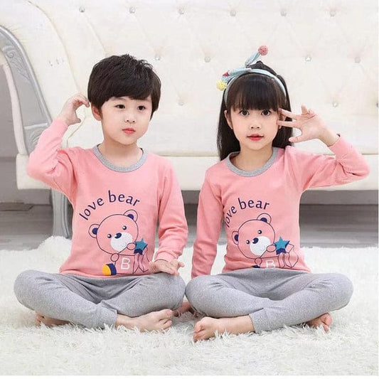 Pink Love Bear Print Kids Night Suit