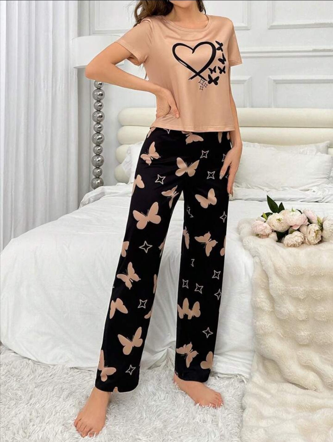 Flying Butterfly Printed Night Suit