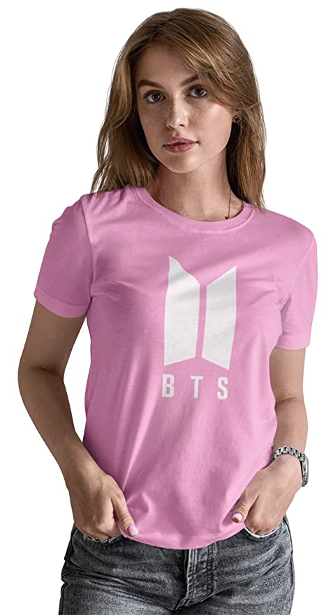 BTS PRINTED T-SHIRT ROUND NECK CASUAL PINK