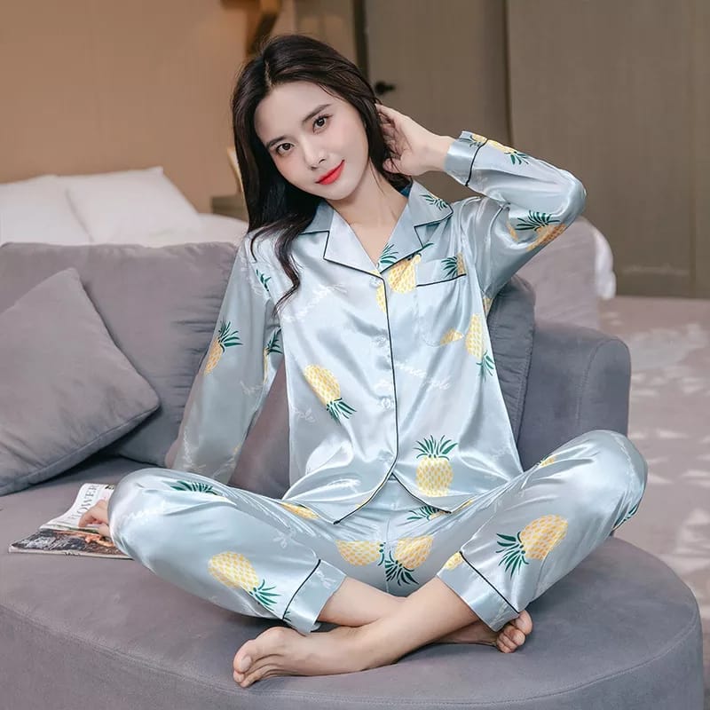PINEAPPLE PRINTED SILK NIGHT SUIT 012