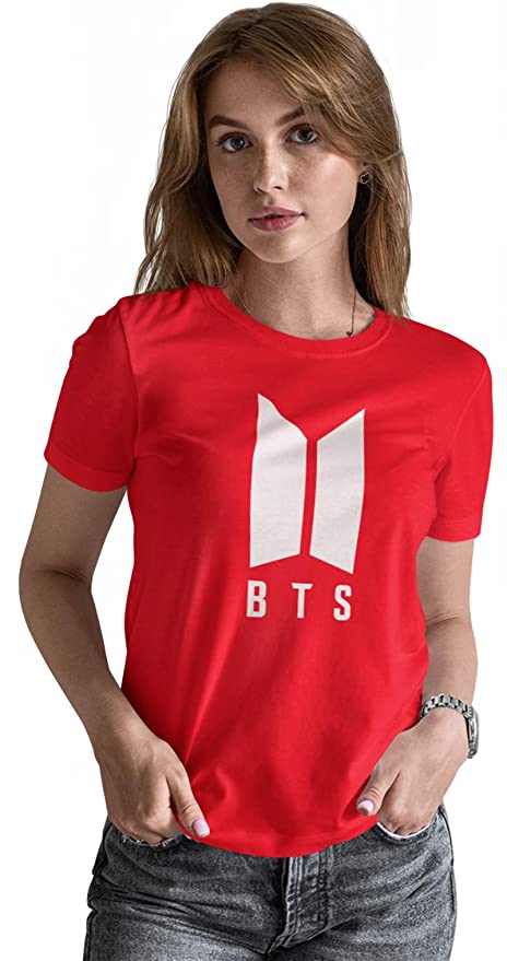 BTS PRINTED T-SHIRT ROUND NECK CASUAL RED