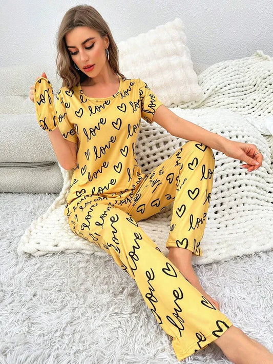 Love Heart Printed Night Suit