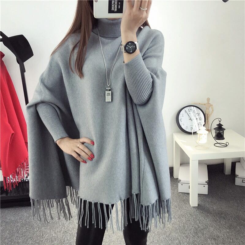 PLAIN PONCHO - Grey