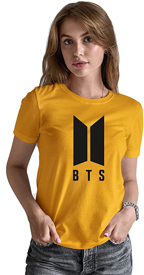 BTS PRINTED T-SHIRT ROUND NECK CASUAL YELLOW