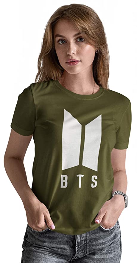BTS PRINTED T-SHIRT ROUND NECK CASUAL GREEN
