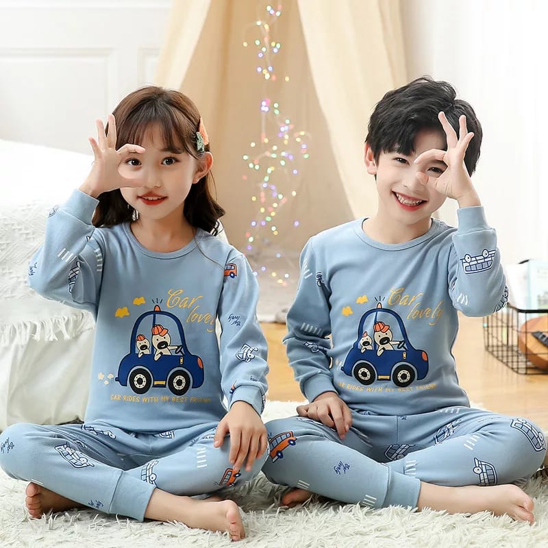 BLUE CAR-PRINT KIDS NIGHT SUIT