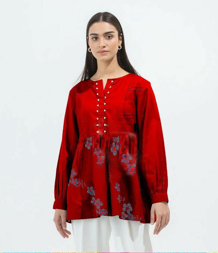 Emerce Embroidery Short Kurti - Red
