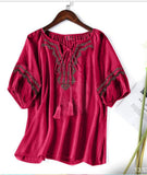 EMERCE EMBROIDERY SHORT KURTI - Red