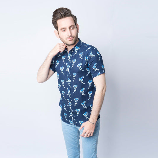 VYBE - Casual Shirts, Floral Blue Hues- Half Sleeve