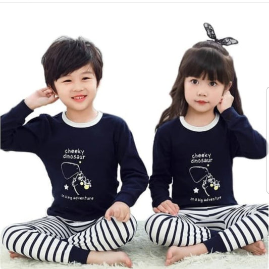 Black And White Cheeky Dinosaur Print Kids Night Suit Baba & Baby