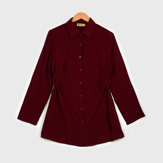 VYBE - Modest Button Down Top - Maroon