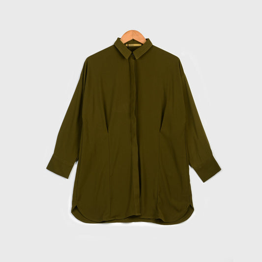 VYBE - Button Down Long Top - Green