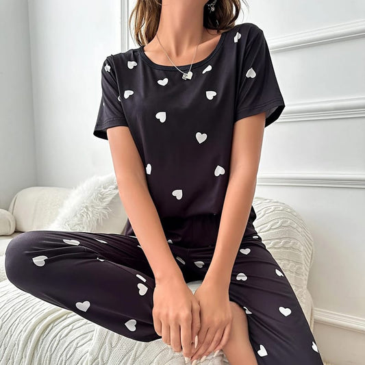 Heart Printed Night Suit