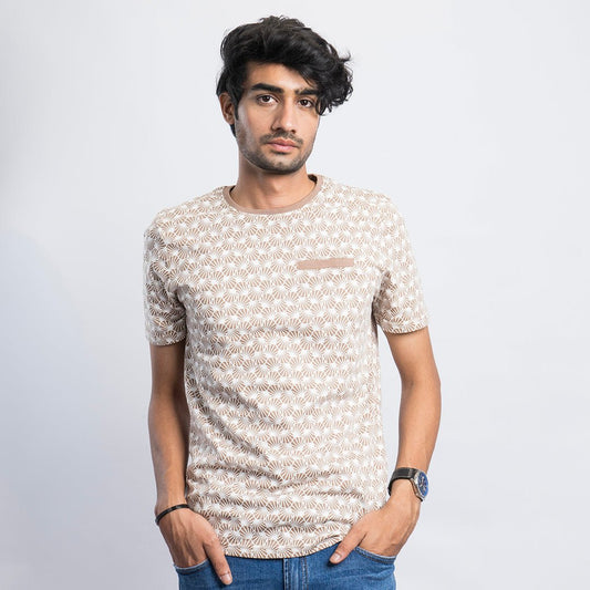 VYBE-Printed T Shirt-Beige Printed Bone