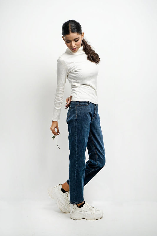 VYBE- Ladies Pants- Mid Blue Denim Jeans