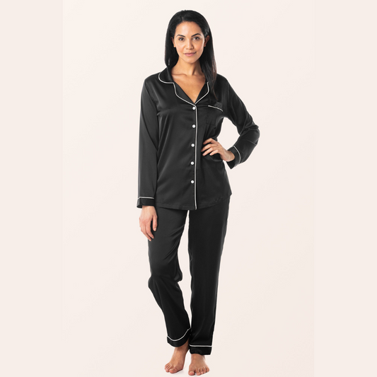 SILK NIGHT SUIT - BLACK