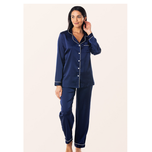 SILK NIGHT SUIT - NAVY BLUE