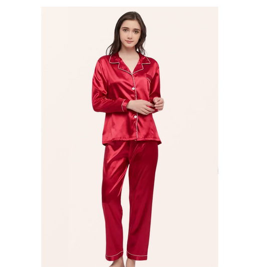 SILK NIGHT SUIT - RED WINE