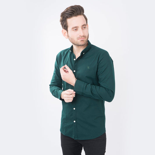 VYBE- Casual Solid Shirts- Dark Green