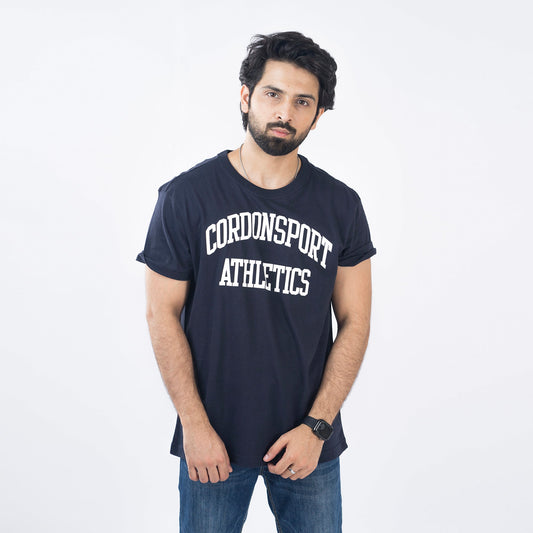 VYBE-Printed T Shirt-Commando Print Athelethics Navy