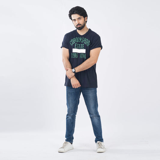 VYBE-Printed T Shirt-Navy