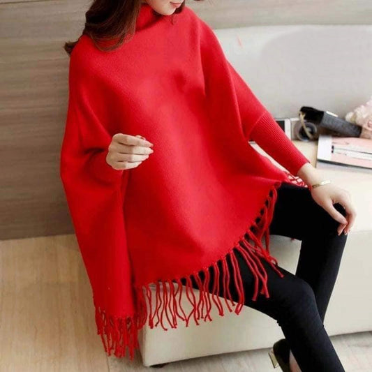 PLAIN PONCHO -RED