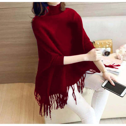 PLAIN PONCHO - Maroon