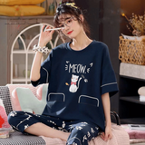 MEOW PRINTED PJ SUIT NAVY BLUE