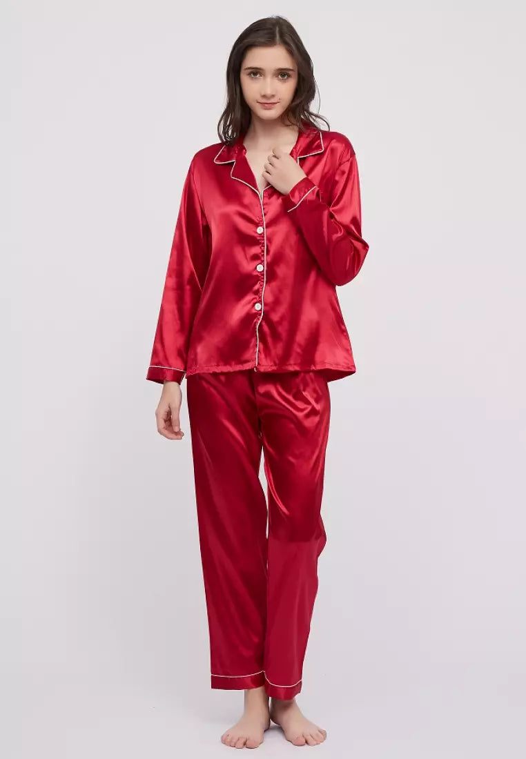 SILK NIGHT SUIT - RED WINE