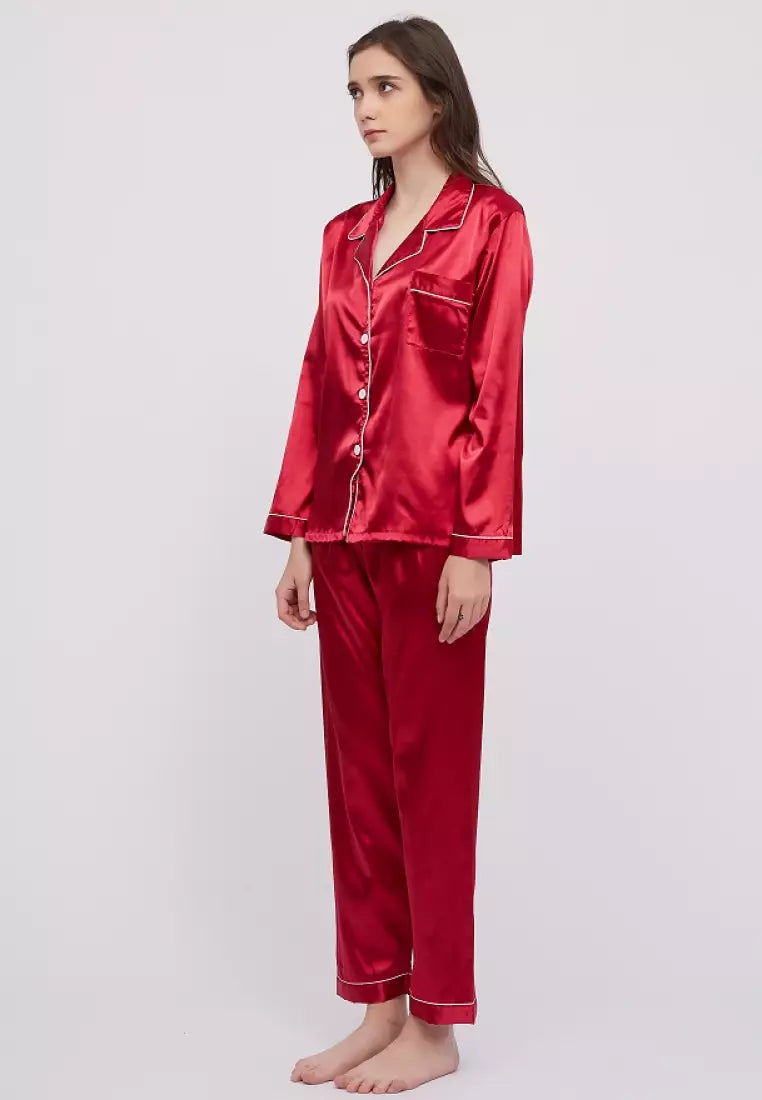 SILK NIGHT SUIT - RED WINE