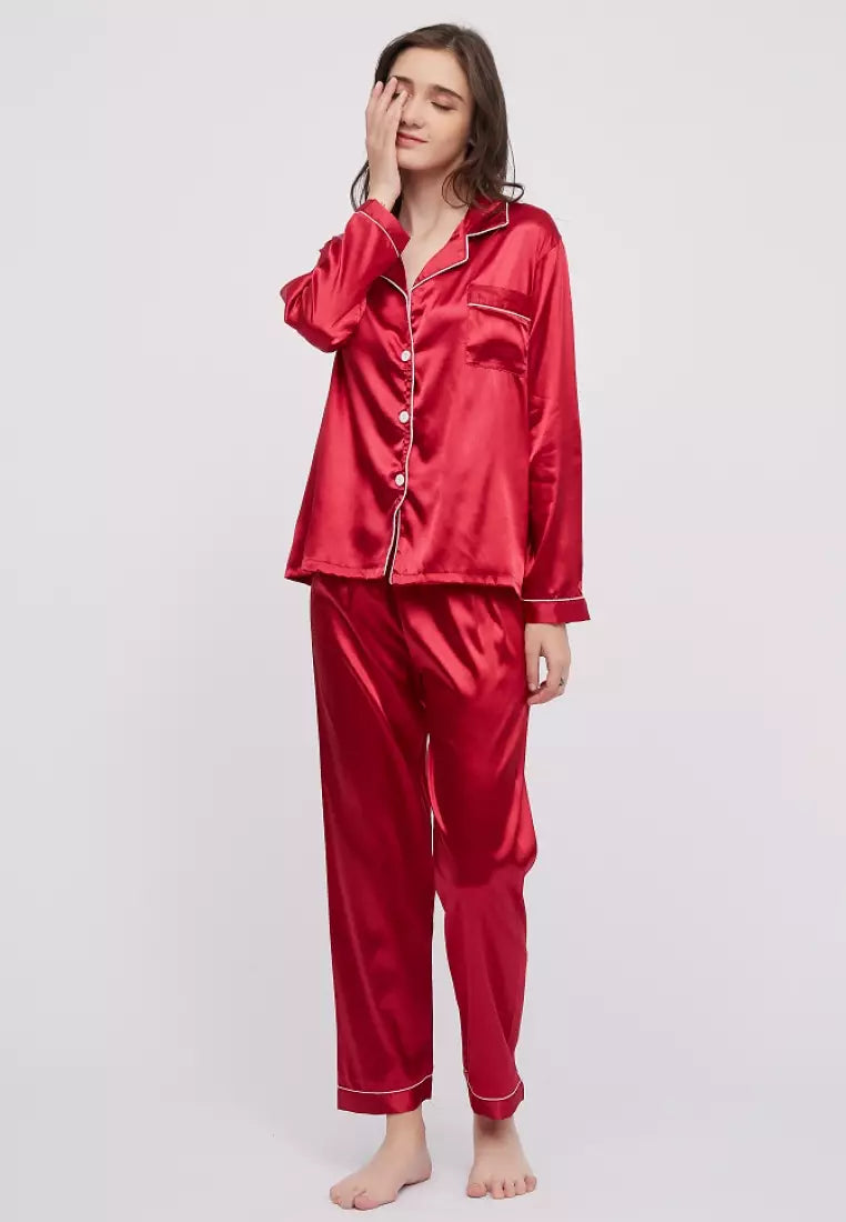 SILK NIGHT SUIT - RED WINE