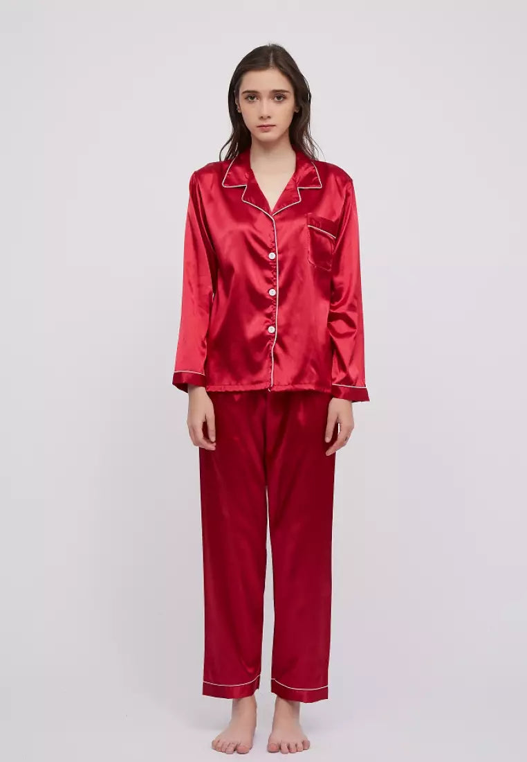 SILK NIGHT SUIT - RED WINE