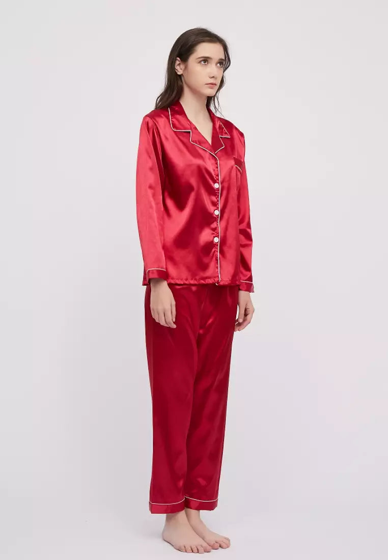 SILK NIGHT SUIT - RED WINE