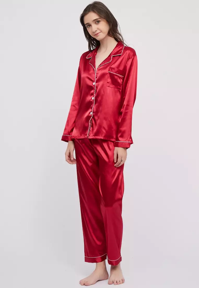 SILK NIGHT SUIT - RED WINE