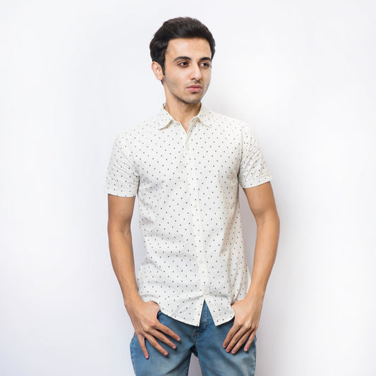 VYBE -Casual Shirt Half Sleeve-White Black Prnt